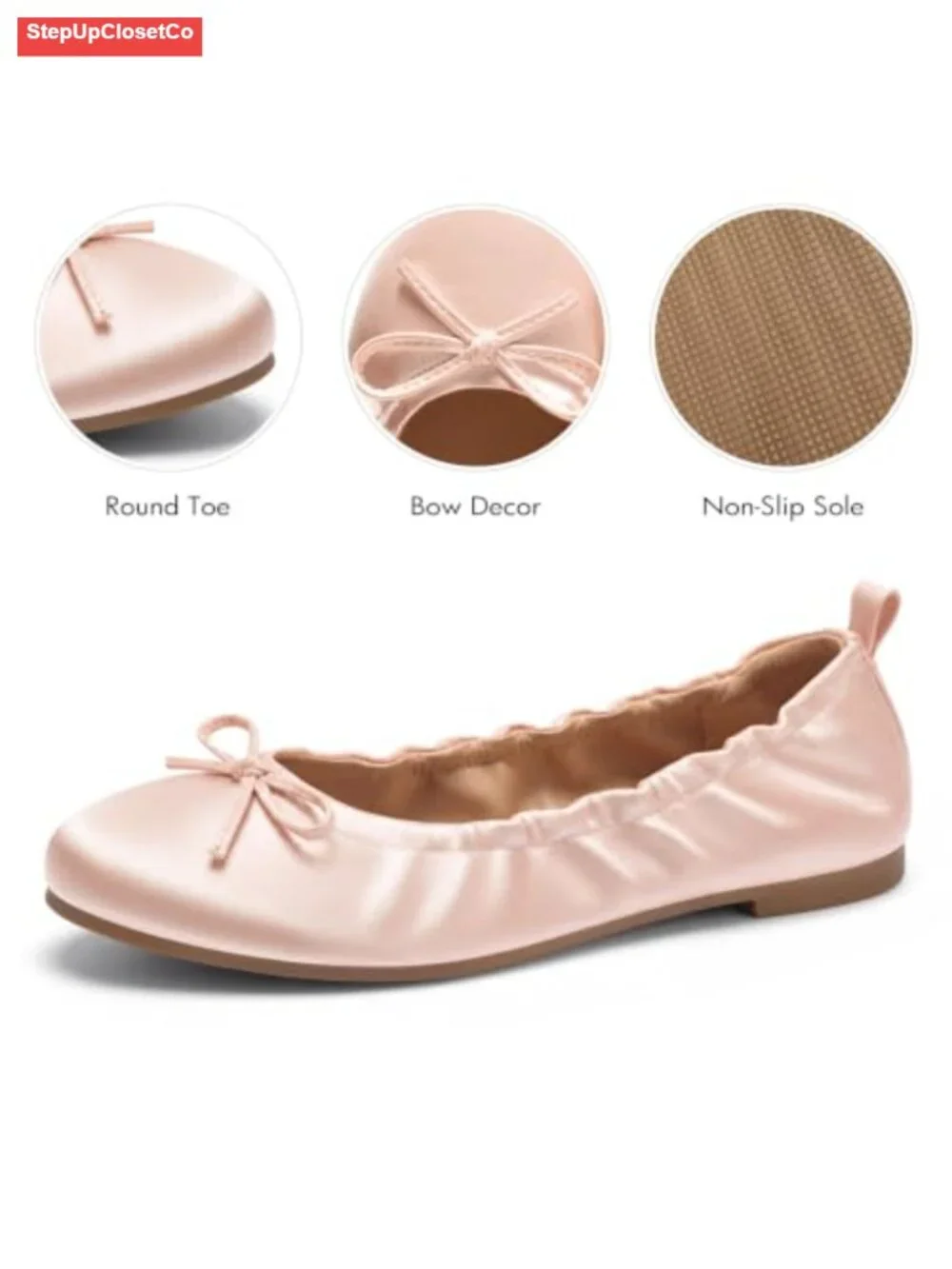Bow Round Toe Slip On Ballet Flats Comfortable Cushioned Work Shoes